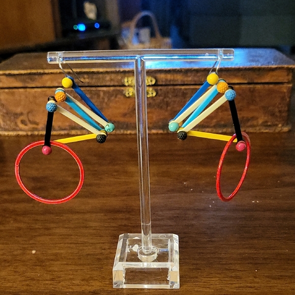 Eve Kaplin Vintage 80s Geometric Earrings - Picture 2 of 7